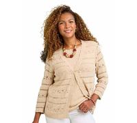Amber Women's Lightweight Tape Yarn Knit Pointelle Mock Twinset in Light Sand | Size: 12-14 Amber Light Sand 12-14