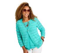Amber Ladies Lightweight Tape Yarn Knit Pointelle Mock Twinset Cardigan Top Turquoise 10