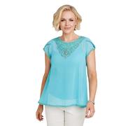 Amber Women's Occasion Short Sleeve Top with Decorative Lace & Jewel Necks, Scallop in Aqua | Size: 14 Amber Aqua 14
