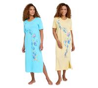 Amber Ladies Pack of 2 Nightdresses for Women Short Sleeve Nighties Comfortable Sleepwear Cotton Nightdress Aqua Pink 16-18