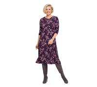 Amber Women's Soft Brushed Fabric Jersey Print Dress Fit & Flare 3/4 Sleeve Scoop in Plum | Size: 14 Amber Plum 14