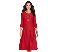 Amber Ladies Textured 3/4 Sleeve Fit and Flare Dress with Necklace Wine 10