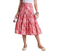 Amber Women's Tiered Print Cotton Skirt in Rose | Size: 14 Amber Rose 14
