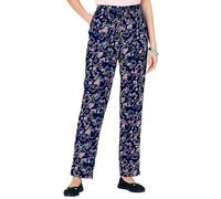Amber Ladies Viscose Print Trousers with Elasticated Drawcord Waist Navy Floral Print 18 Extra Short