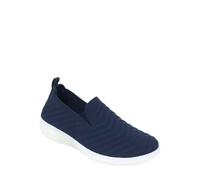 Amber Ladies Wide EE Fit Slip On Shoes Knit Fabric Trainers with Flexisole Navy 5
