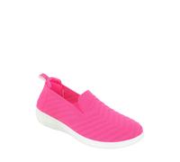 Amber Women's Wide EE Fit Slip On Shoes Knit Fabric Trainers with Flexisole in Pink | Size: 3 Amber Pink 3