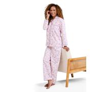 Amber Ladies Winceyette Pyjama Set Soft Brushed Cotton Leaf & Butterfly Print Collar & Rever Styling Elasticated Waist Bottoms 100% Cotton Pink 20-22