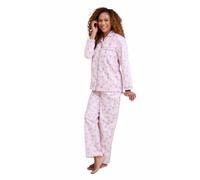 Amber Ladies Winceyette Pyjama Set Soft Brushed Cotton Leaf & Butterfly Print Collar & Rever Styling Elasticated Waist Bottoms 100% Cotton Pink 24-26