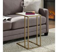 amber wooden end table in white marble effect with gold frame
