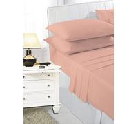 AMBERLINNEN LTD 100% Poly Cotton Bed Sheets Sets (Flat+Fitted Sheet+Pillowcase) (Peach, Single)