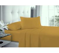 AMBERLINNEN LTD Flat Sheet Plain Dyed 100% Poly-Cotton Bed Sheet & Pillowcase Cover Mustard (Double)