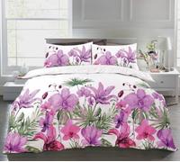 AMBERLINNEN LTD Printed Lily Design Duvet Cover & Pillowcase Cover Bedding Set (Pink, Single)