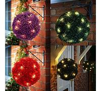 AMBERLINNEN LTD Topiary Ball Garden Lights Rose Boxwood Hanging Ornament 20 Led Solar Powered Set Of 2 (Purple)