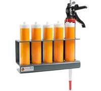 Amberquip Silicone & Sealant Tube Holder - PVC Van & Wall Mounted Storage Rack | Rustproof Mastic Cartridge Organiser for Workshop, Garage, Plumbers & Trade Vans. Grey. (Gun & 4 Tube Holder)
