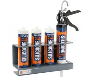 Amberquip Silicone & Sealant Tube Holder - PVC Van & Wall Mounted Storage Rack | Rustproof Mastic Cartridge Organiser for Workshop, Garage, Plumbers & Trade Vans. Grey. (Gun & 3 Tube Holder)