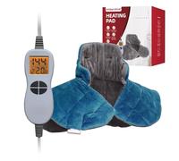 Ambershine 19''x24'' Weighted Neck & Shoulder Heating Pad, 2.5lbs with 12 Temperature Settings& 4 Auto-Off Timers, Pain Relief for Neck/Shoulder/Back, Christmas Gifts for Women Men Mom Dad (Gray&Blue)