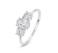 Amberta 1 Carat Lab Grown Diamond Ring 14K White Gold Three Stone Engagement for Women, IGI Certified Wedding Rings, E-F Colour VS Clarity: Ring Size P