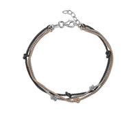 Amberta 925 Sterling Silver - 1.1 mm Multi Layer Bracelet for Women - Adjustable 3-Color Popcorn Layered Chain Bracelet with Knots - Length 7" to 8 in / 18 to 20 cm