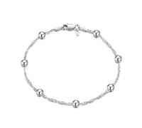 Amberta 925 Sterling Silver 1.4 Singapore Chain Bracelet with 4 mm Ball Beads Length 7.5" inch / 19 cm (7.5)