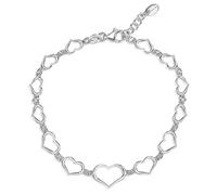 Amberta 925 Sterling Silver - 2.8 mm Bracelet for Women - Adjustable Rolo Bracelet Chain - Multi Heart Charms - Length 7" to 8 in / 18 to 20 cm