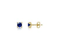 Amberta Allure Women 9 Ct Yellow Gold Synthetic Gemstone Stud Earrings: Imitation Sapphire 4 mm Stone