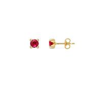 Amberta Allure Women 9 Ct Yellow Gold Synthetic Gemstone Stud Earrings: Lab-Grown Ruby 4 mm Ston
