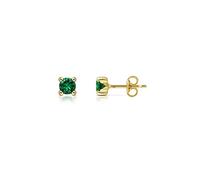 Amberta Allure Women 9 Ct Yellow Gold Synthetic Gemstone Stud Earrings: Simulated Emerald 4 mm Stone