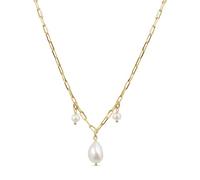 Amberta Italian 925 Sterling Silver Pearl Necklace for Women, Wedding Bridesmaids Gifts Adjustable Size Stackable Dainty Choker: Gold Paperclip Necklace | Baroque Pearl Chain