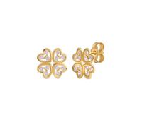 Amberta Italian 9ct Gold Lucky Cubic Zirconia Stud Earrings for Women: Four Leaf Clover Earrings