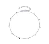 Amberta Italian Sterling Silver Anklet for Women 925 | Adjustable Ankle Bracelets for Women Beaded Heart Summer Jewellery: Hanging Beads