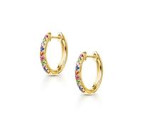 Amberta Lumini Women 925 Sterling Silver Rainbow Hoop Earrings: Gold Plated Sterling Silver Colorful Hoop Earrings 15 mm