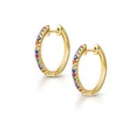 Amberta Lumini Women 925 Sterling Silver Rainbow Hoop Earrings: Gold Plated Sterling Silver Colorful Crystal Hoop Earrings 20 mm