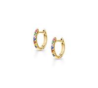 Amberta Lumini Women 925 Sterling Silver Rainbow Hoop Earrings: Gold Plated Sterling Silver Multicolour Hoop Earrings 10 mm
