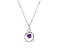 Amberta Lumini Women 925 Sterling Silver Simulated Birthstone Pendant Necklace: February Birthstone Simulated Amethyst Cubic Zirconia