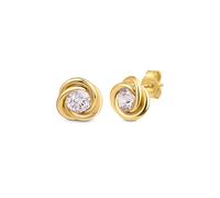 Amberta Real Italian 14ct 9ct Gold Knot Earrings for Women | Solid Gold Love Celtic Knot Earrings: 9K Knot CZ