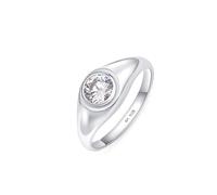 Amberta Solid 925 Sterling Silver Signet Ring for Women | Pinky and Stackable Rings | Size V With Cubic Zirconia