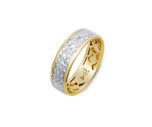 Amberta Solid Italian 9ct Gold Diamond Cut Ring | 6 mm Real 9ct Yellow White Two-Tone Gold Wedding Band Ring for Women: 5.5 mm Two Tone Ring Size K
