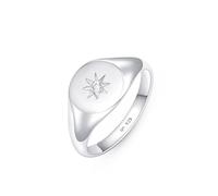 Amberta Solid Sterling Silver Signet Pinky Ring: Size V Star