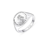 Amberta Sterling Silver Signet Ring for Men - Saint Christopher | Pinky Ring | Religious: Size Q