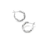 Amberta Trendy Chunky 925 Sterling Silver Post Twisted Hoop Earrings for Women | Round Statement Bold Hoop Earrings, Classy Gift Lightweight: Rhodium Plated 20 mm Hypoallergenic