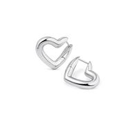 Amberta Trendy Chunky Heart Earrings for Women Jewellery | Dupe Bold Heart Hoop Earrings, Huggie Love Friendship Gift: Rhodium Plated 25 mm Statement Hoops