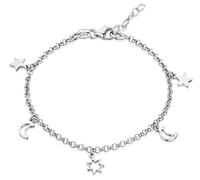 Amberta Women 925 Sterling Silver Anklet with Charms: Ankle Bracelet with Moons and Stars - 22 + 4 cm