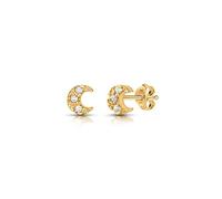 Amberta Women 925 Sterling Silver Celestial Stud Earrings: 18Ct Gold Plated CZ Moon Stud Earrings