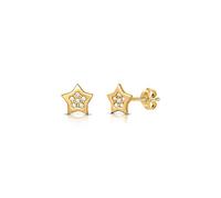 Amberta Women 925 Sterling Silver Celestial Stud Earrings: 18Ct Gold Plated CZ Star Stud Earrings