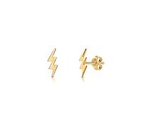 Amberta Women 925 Sterling Silver Celestial Stud Earrings: 18Ct Gold Plated Thunderbolt Stud Earrings