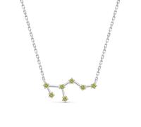 Amberta Women 925 Sterling Silver Constellation Necklace with Cubic Zirconia Birthstone - Silver Zodiac Necklace CZ: Zodiac Sign Necklace Leo with Simulated Peridot Birthstone