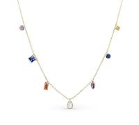 Amberta Women 925 Sterling Silver Cubic Zirconia Chain Necklace | Dainty Silver Necklace | Layering Necklaces | Simulated Diamond by the Yard Necklace: Gold Multicolour Necklace