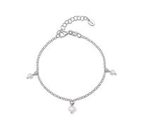 Amberta Women 925 Sterling Silver Freshwater Pearl Bracelet: Silver Pearl Charm Bracelet with 4-5 mm Pearls