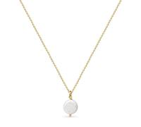 Amberta Women 925 Sterling Silver Freshwater Pearl Necklace: Gold Plated Necklace with Flat Baroque Pearl Pendant
