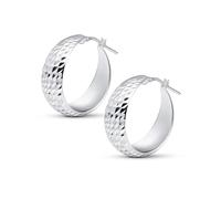 Amberta Women Handmade 925 Sterling Silver Chunky Hoop Earrings: Hammered Silver Hoops 25 mm